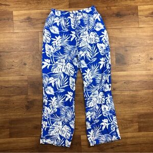 Monteau Blue White Leaf Print Lounge Casual Pants